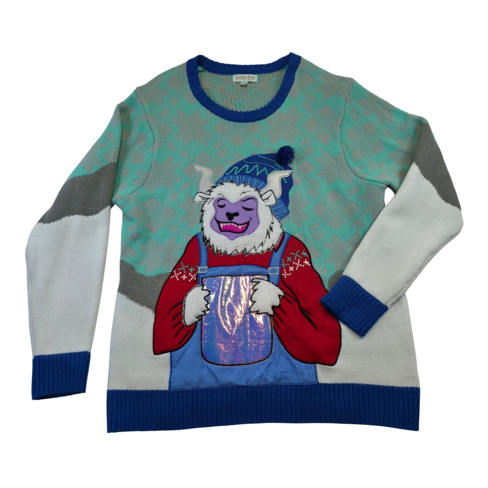 Holiday Hype Abominable Snowman Yeti Hot Cocoa Ugly Christmas Sweater XL